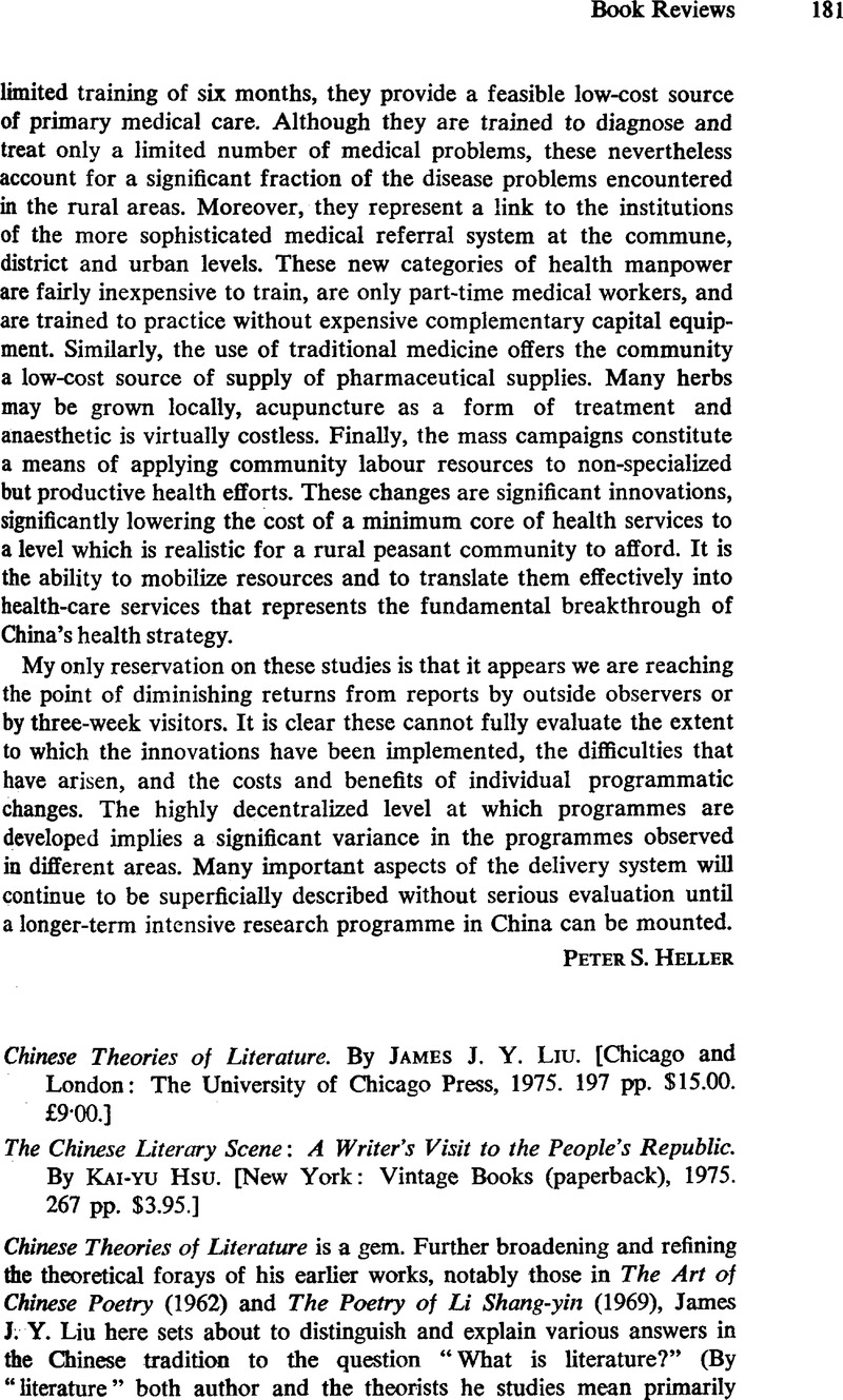 Chinese Theories Of Literature By James J Y Liu Chicago And London The University Of Chicago Press 1975 197 Pp 15 00 9 00 The Chinese Literary Scene A Writer S Visit To The