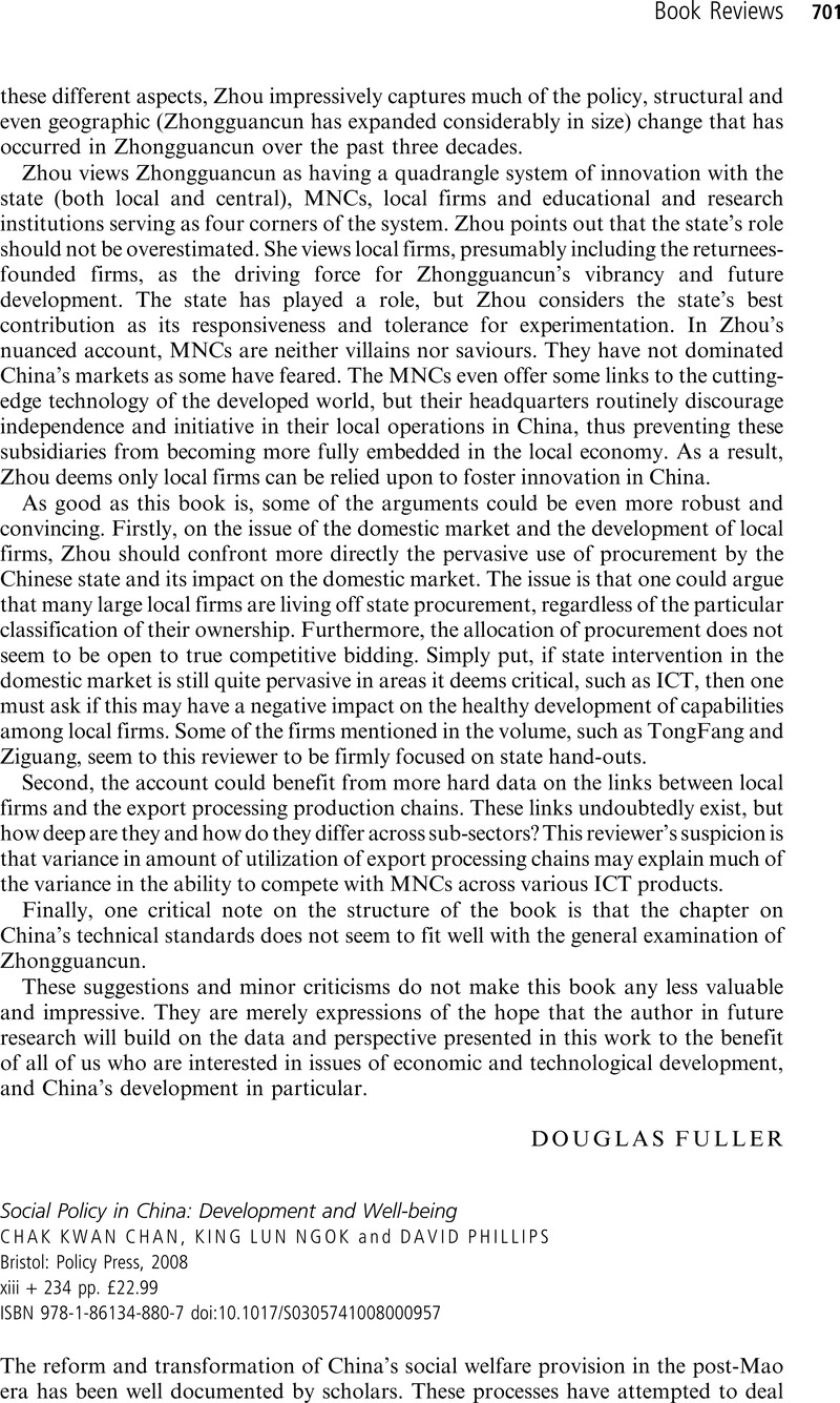 Social Policy In China Development And Well Being Chak Kwan Chan King Lun Ngok And David Phillips Bristol Policy Press 08 Xiii 234 Pp A 22 99 Isbn 978 1 0 7 The China Quarterly Cambridge Core