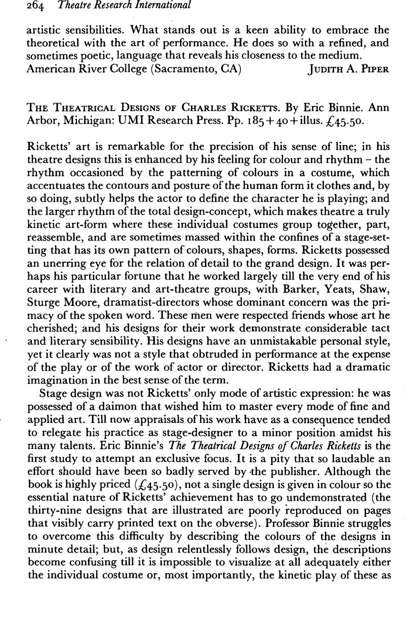 The Theatrical Designs Of Charles Ricketts By Eric Binnie Ann Arbor Michigan Umi Research Press Pp 185 40 Illus A 45 50 Theatre Research International Cambridge Core