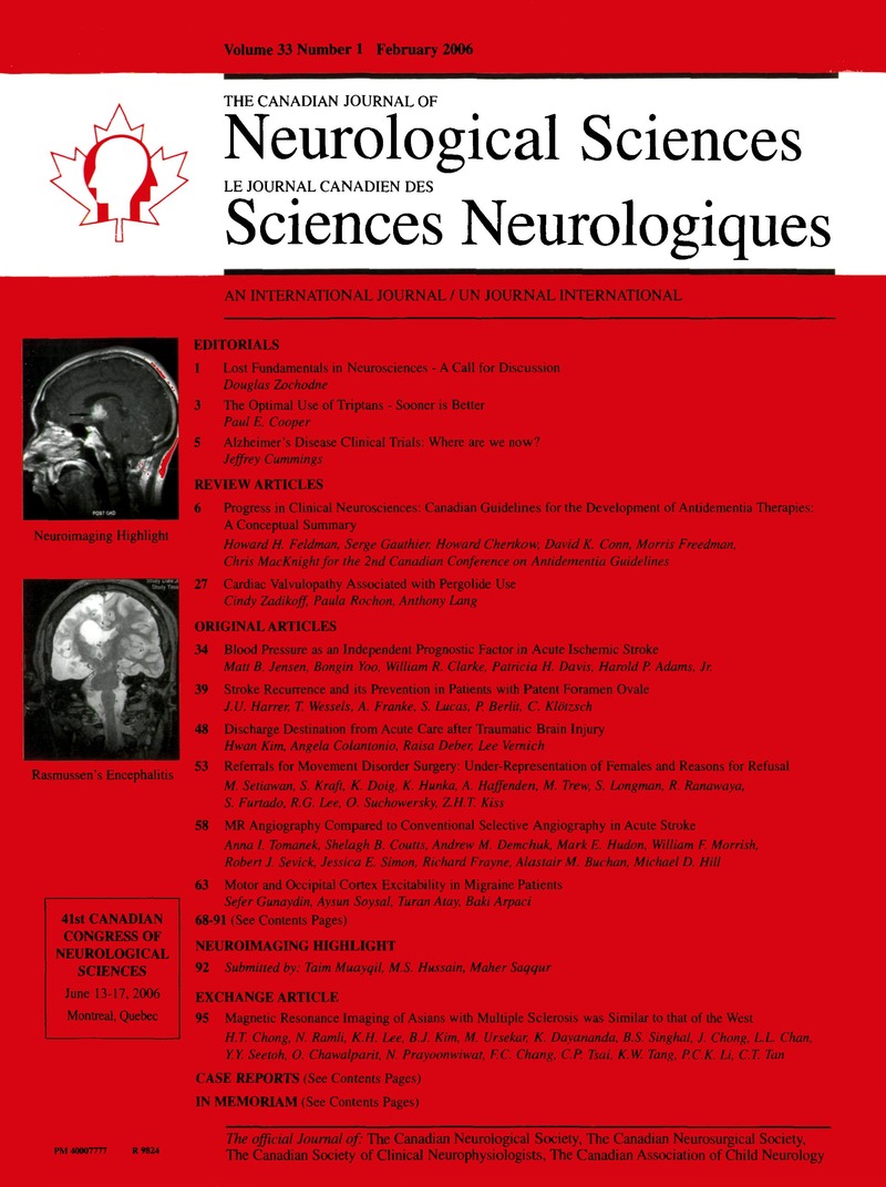 Cjn Volume 33 Issue 1 Cover And Front Matter Canadian Journal Of Neurological Sciences Cambridge Core