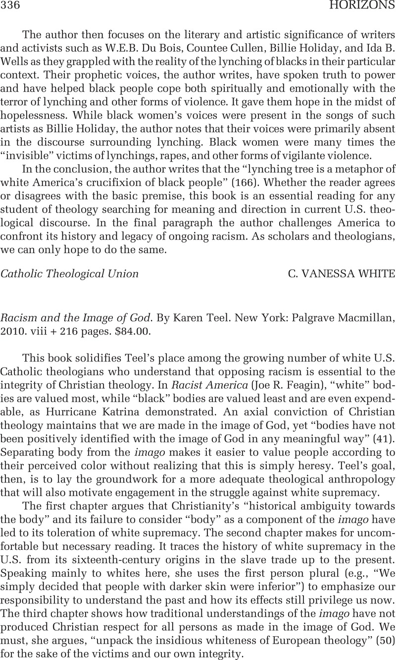 Racism and the Image of God. By Karen Teel. New York: Palgrave ...