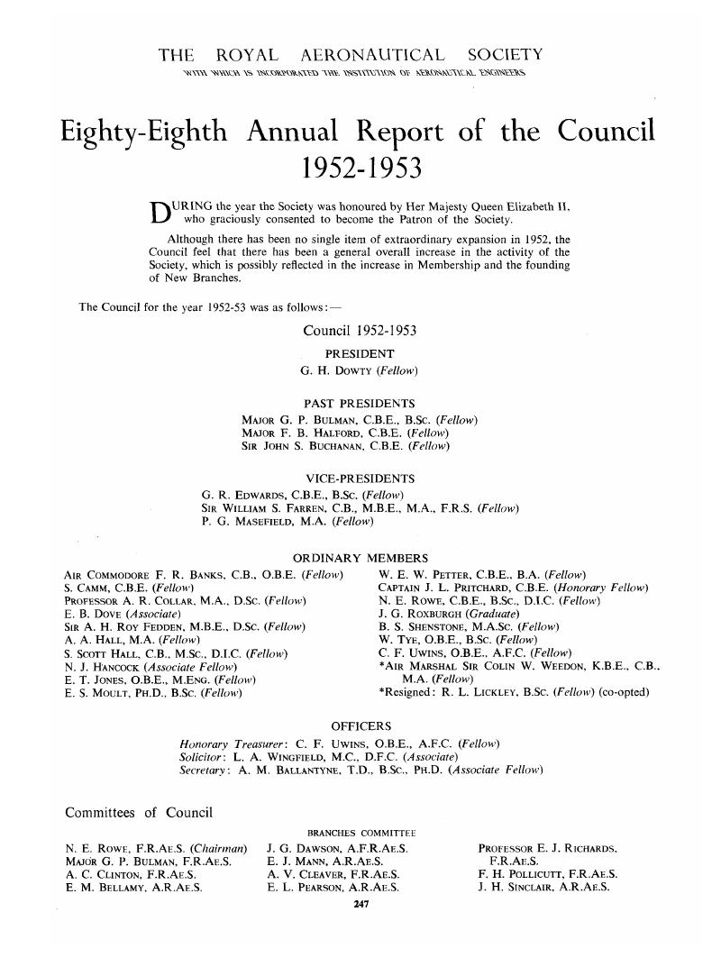 Eighty Eighth Annual Report Of The Council 1952 1953 The Aeronautical Journal Cambridge Core
