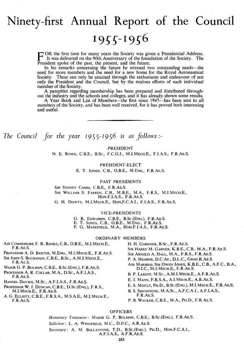 Ninety First Annual Report Of The Council 1955 1956 The Aeronautical Journal Cambridge Core