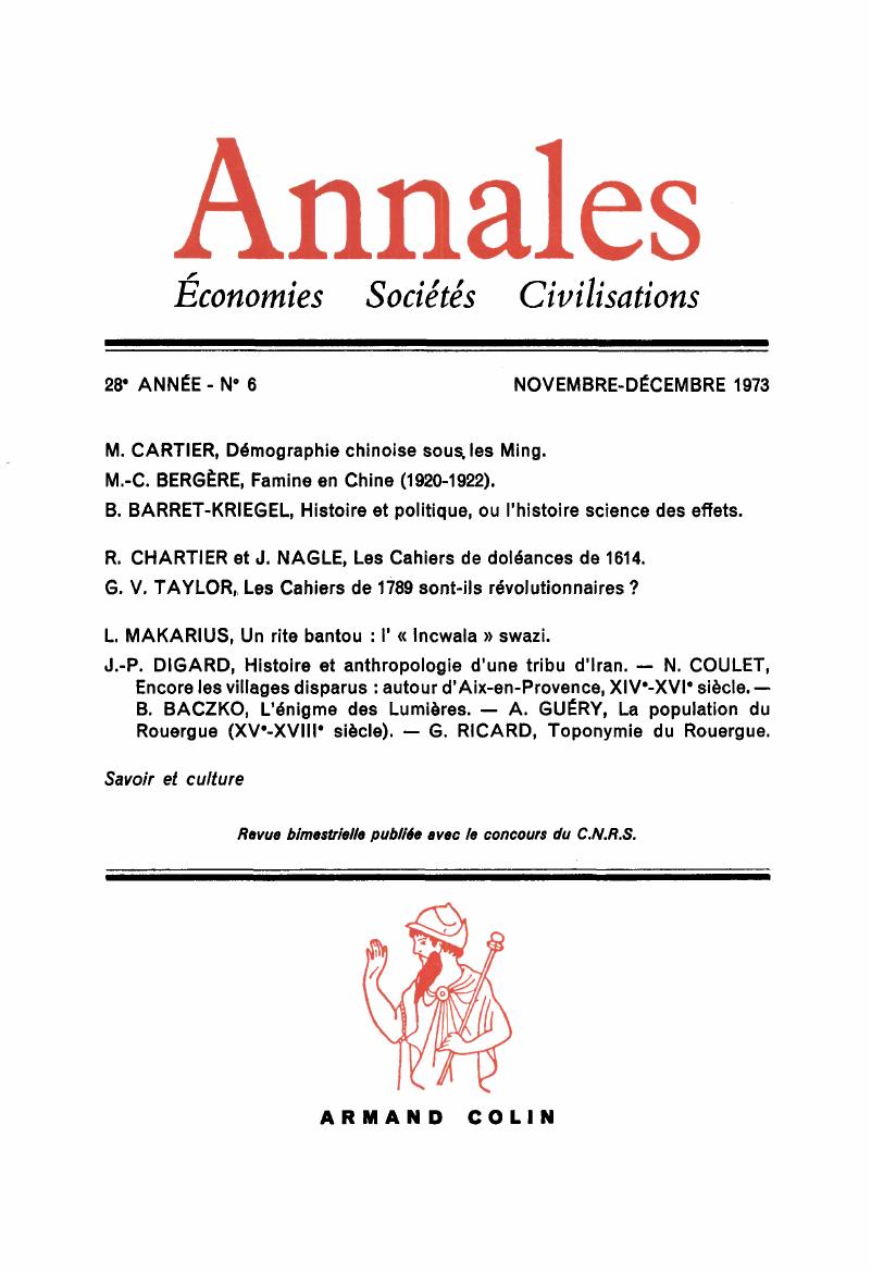 Ahs Volume 28 Issue 6 Cover And Front Matter Annales Histoire Sciences Sociales Cambridge Core