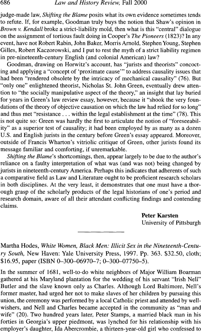 Martha Hodes, White Women, Black Men Illicit Sex in the Nineteenth-Century South, New Haven Yale University Press, 1997. Pp. image