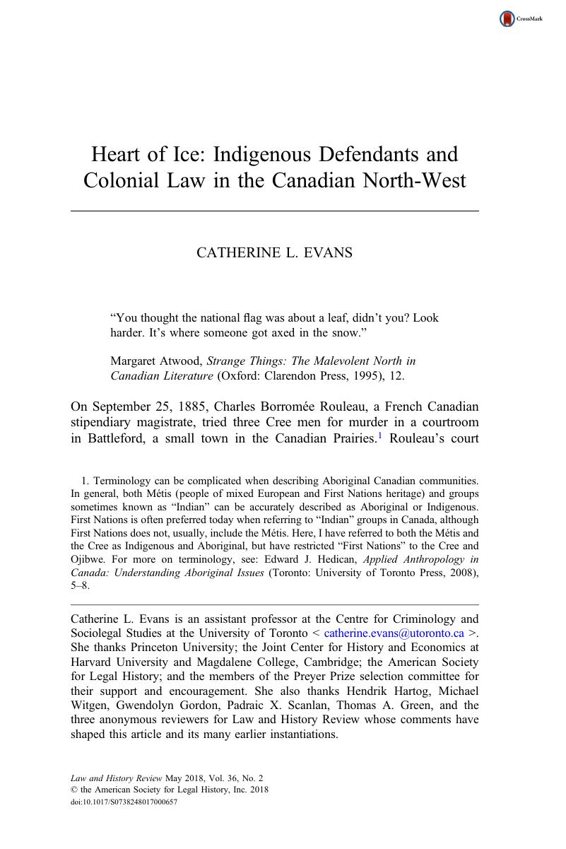 Heart Of Ice Indigenous Defendants And Colonial Law In The - 