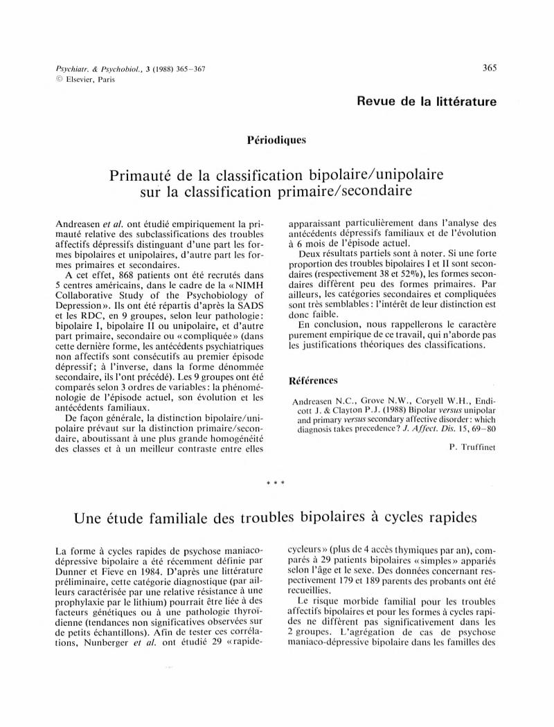 Primaute De La Classification Bipolaire Unipolaire Sur La Classification Primaire Secondaire Psychiatry And Psychobiology Cambridge Core