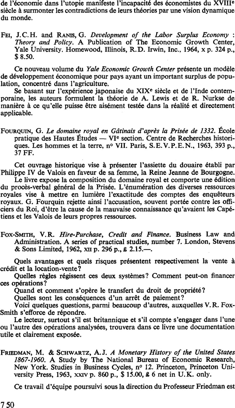 J C H Fei And G Ranis Development Of The Labor Surplus Economy Theory And Policy A Publication Of The Economic Growth Center Yale University Homewood Illinois R D Irwin Inc 1964 X P