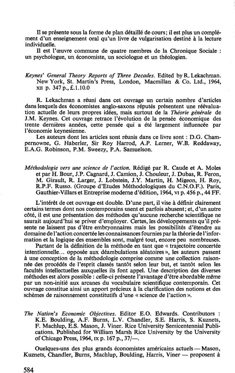 Keynes General Theory Reports Of Three Decades Edited By R Lekachman New York St Martin S Press London Macmillan Co Ltd 1964 Xii P 347 P 1 10 0 Recherches Economiques De Louvain