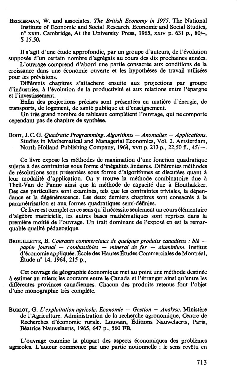 W Beckerman And Associates The British Economy In 1975 The National Institute Of Economic And Social Research Economic And Social Studies N Xxiii Cambridge At The University Press 1965 Xxiv P 631