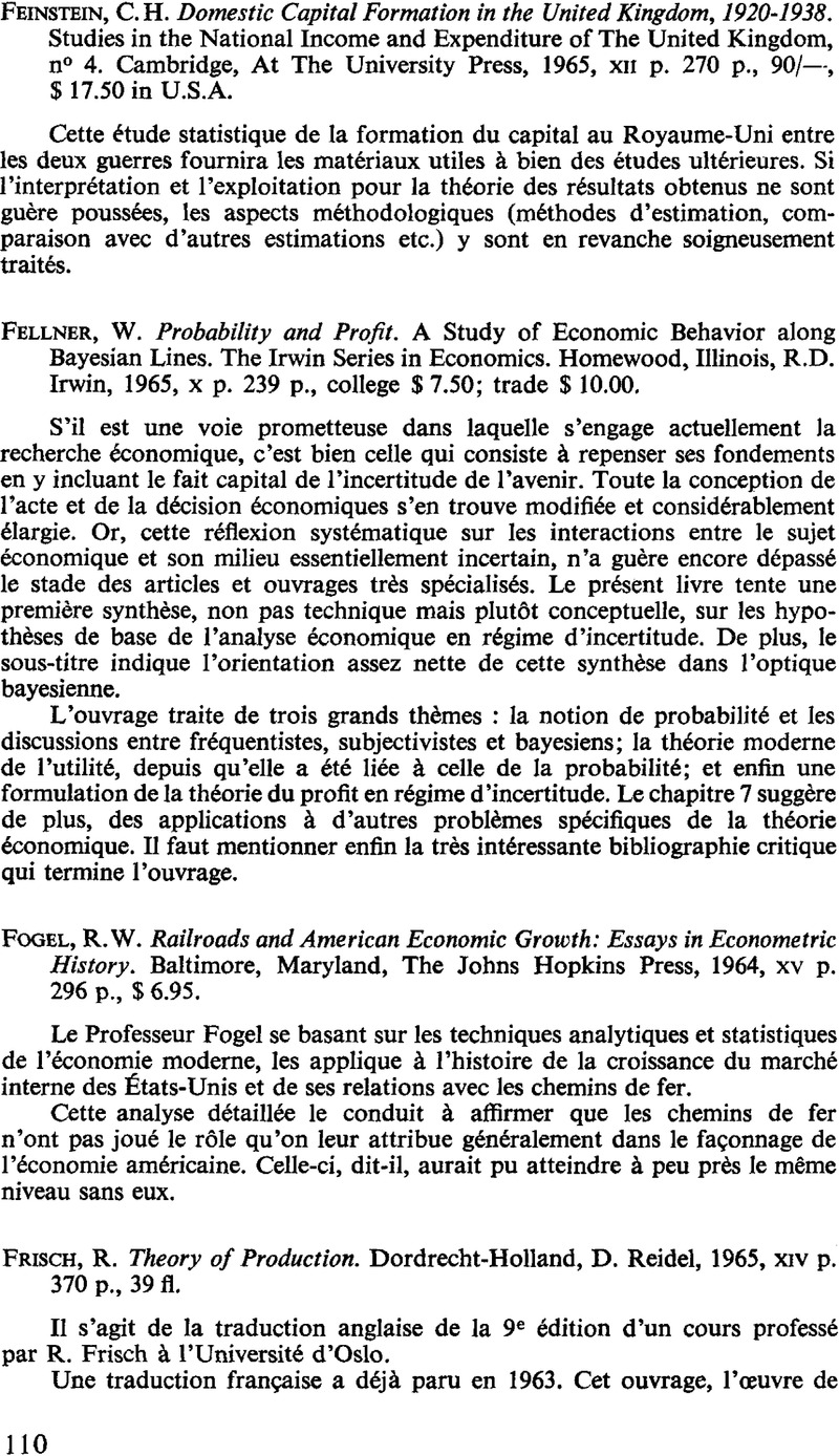 R Frisch Theory Of Production Dordrecht Holland D Reidel 1965 Xiv P 370 P 39 Fl Recherches Economiques De Louvain Louvain Economic Review Cambridge Core