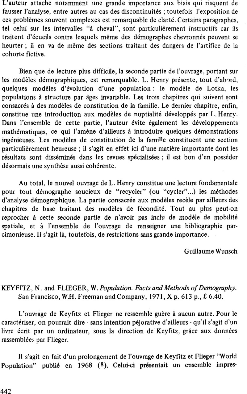 N Keyfitz And W Flieger Population Facts And Methods Of Demography San Francisco W H Freeman And Company 1971 X P 613 P 6 40 Recherches Economiques De Louvain Louvain Economic Review Cambridge Core