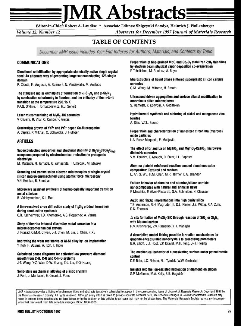 Abstracts For December 1997 Journal Of Materials Research Mrs Bulletin Cambridge Core