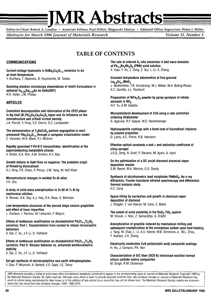 Abstracts For March 1996 Journal Of Materials Research Mrs Bulletin Cambridge Core