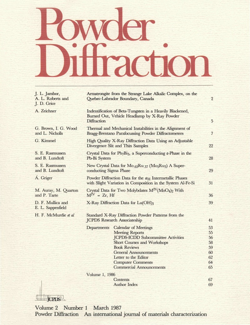 Pdj Volume 2 Issue 1 Cover And Front Matter Powder Diffraction Cambridge Core
