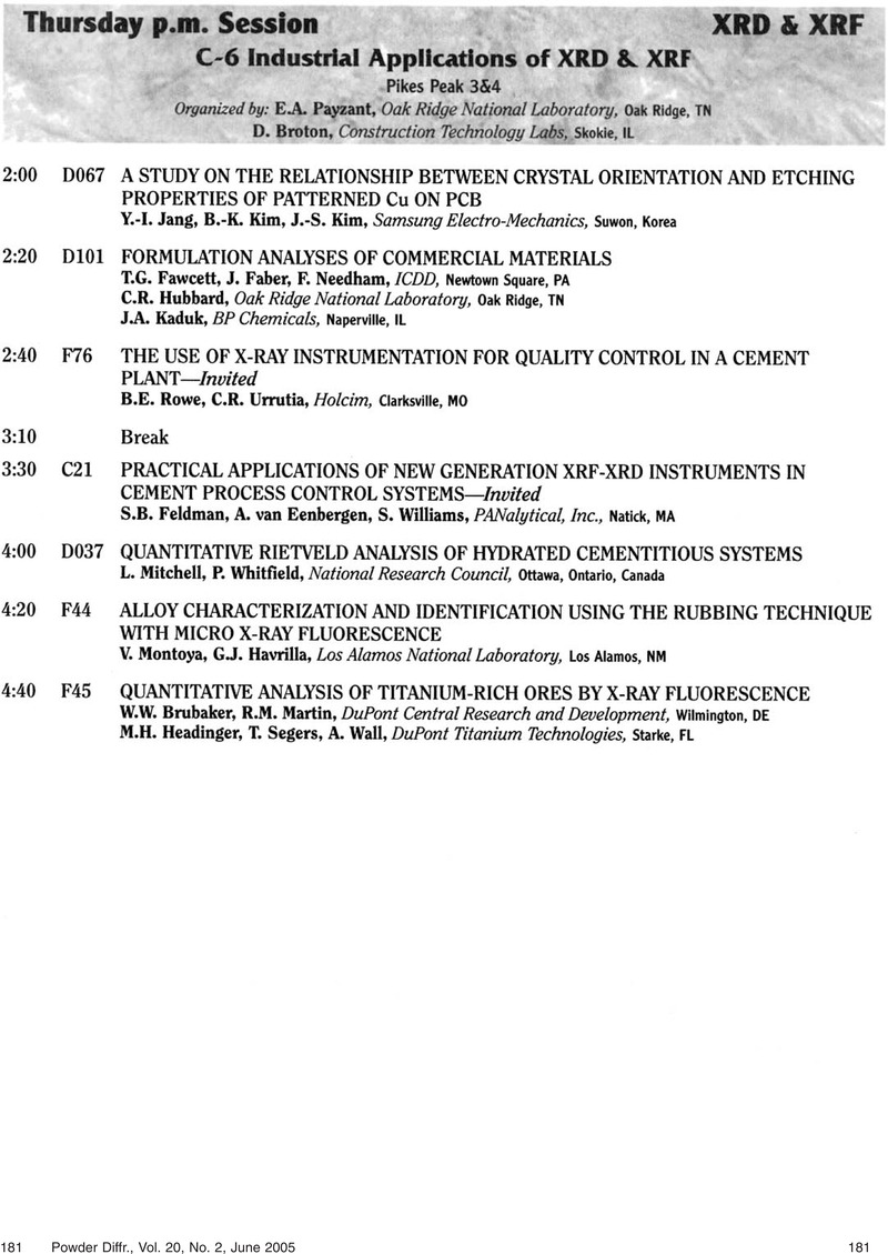 F76 The Use Of X Ray Instrumentation For Quality Control In A Cement Plant Invited Powder Diffraction Cambridge Core