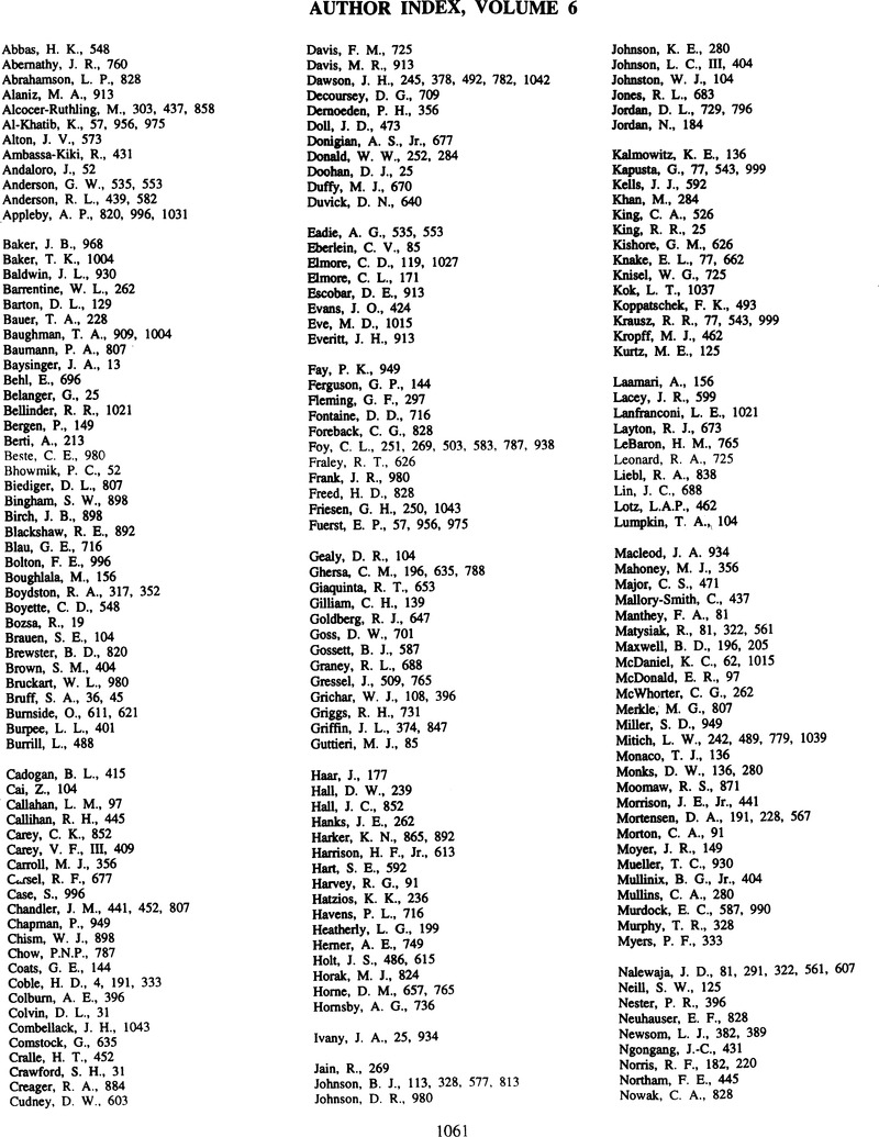 Author Index Volume 6 Weed Technology Cambridge Core