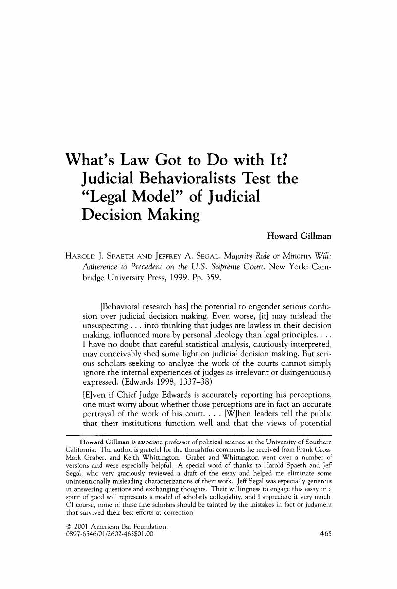 What's Law Got to Do with It? Judicial Behavioralists Test the 