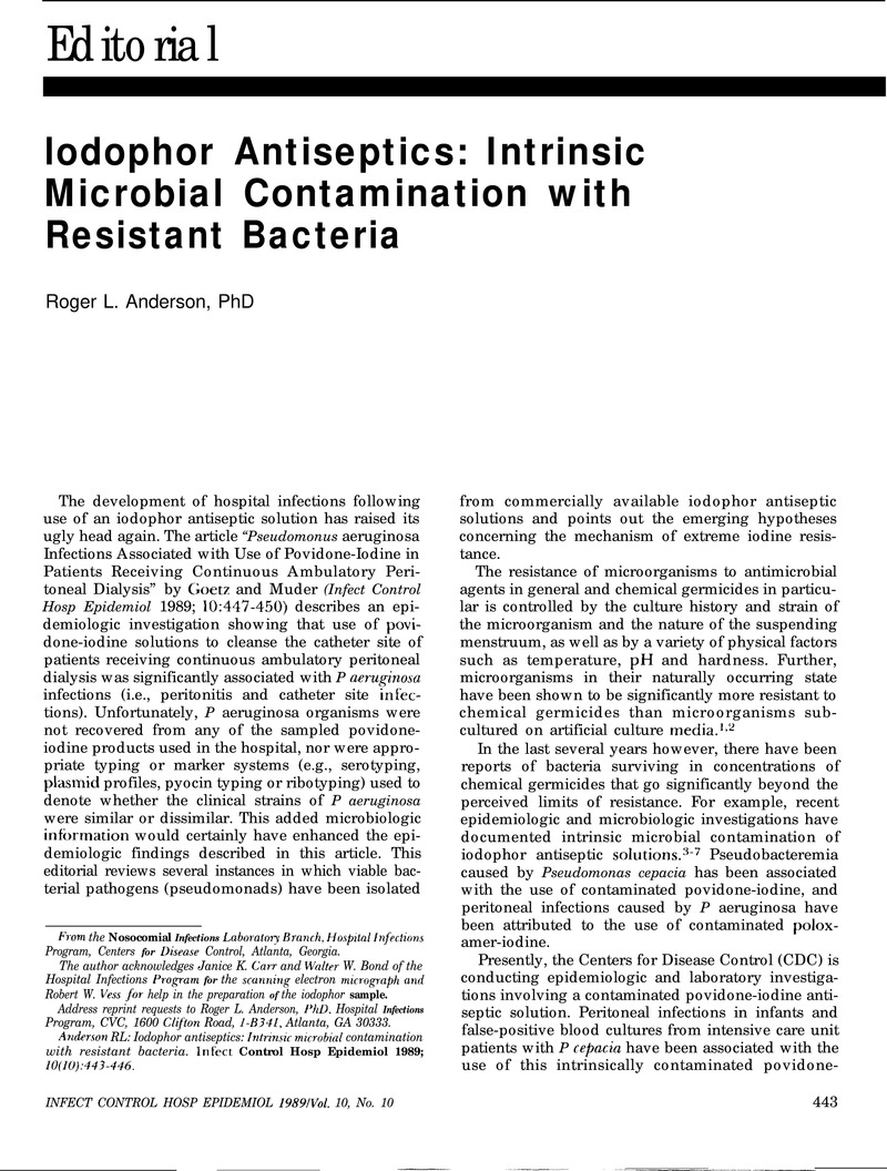 Iodophor Antiseptics: Intrinsic Microbial with Resistant Bacteria | Infection Control & Hospital | Cambridge Core