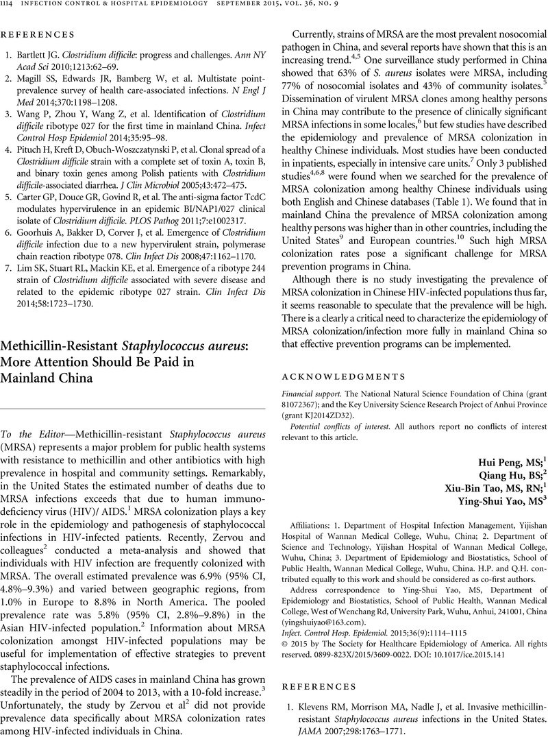 Methicillin Resistant Staphylococcus Aureus More Attention - 