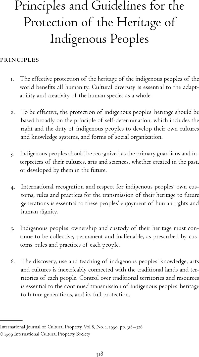 Document. Principles and guidelines for the protection of the heritage of  indigenous peoples, International Journal of Cultural Property