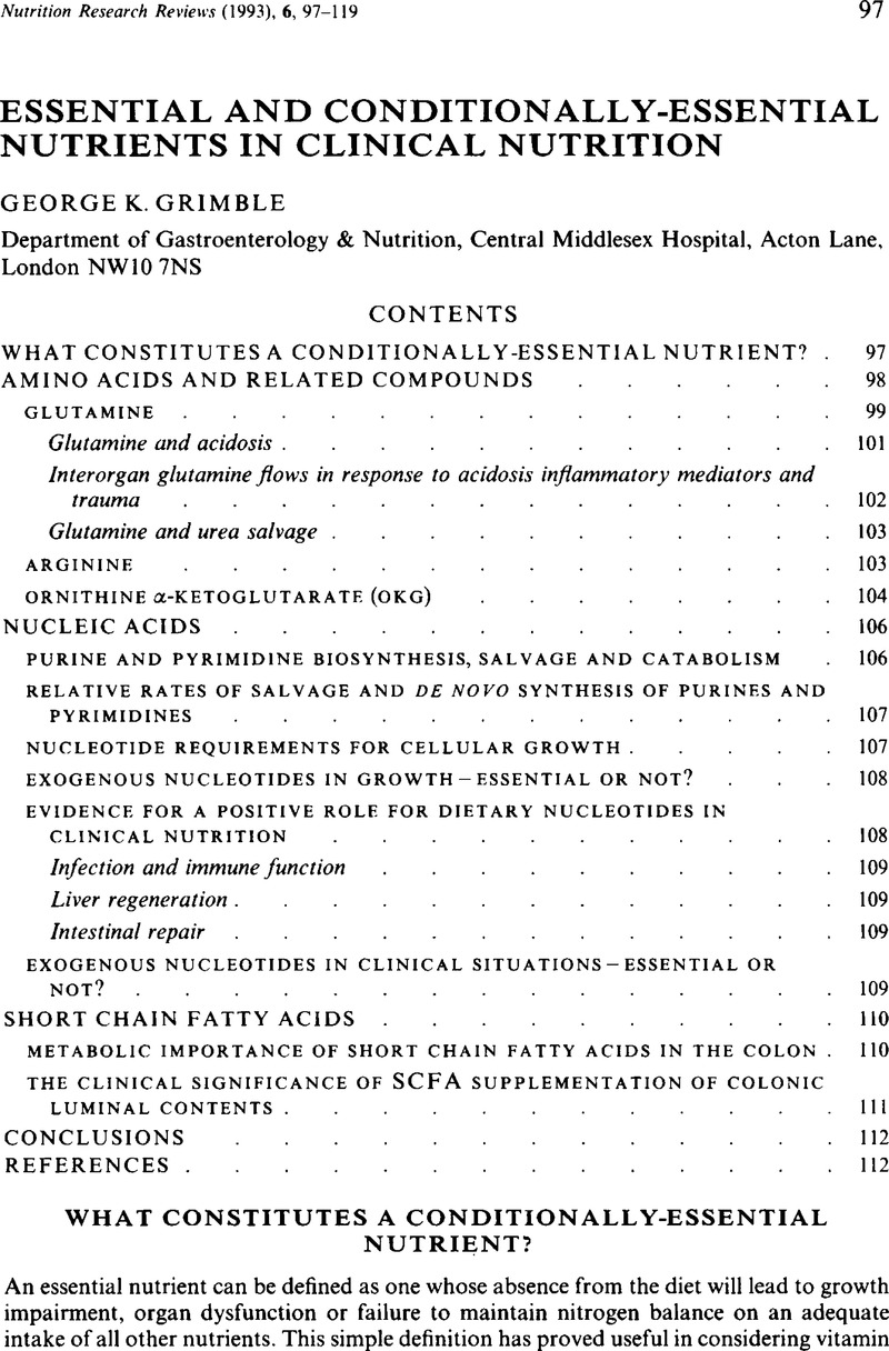 essential and conditionally-essential nutrients in clinical