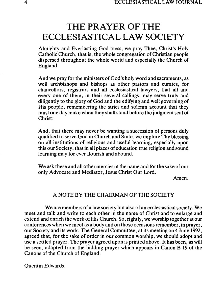 The Prayer Of The Ecclesiastical Law Society Ecclesiastical Law