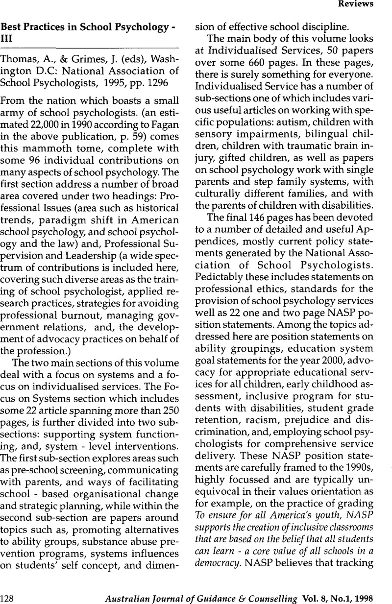 Best Practices in School Psychology - III A Thomas \u0026 J Grimes
