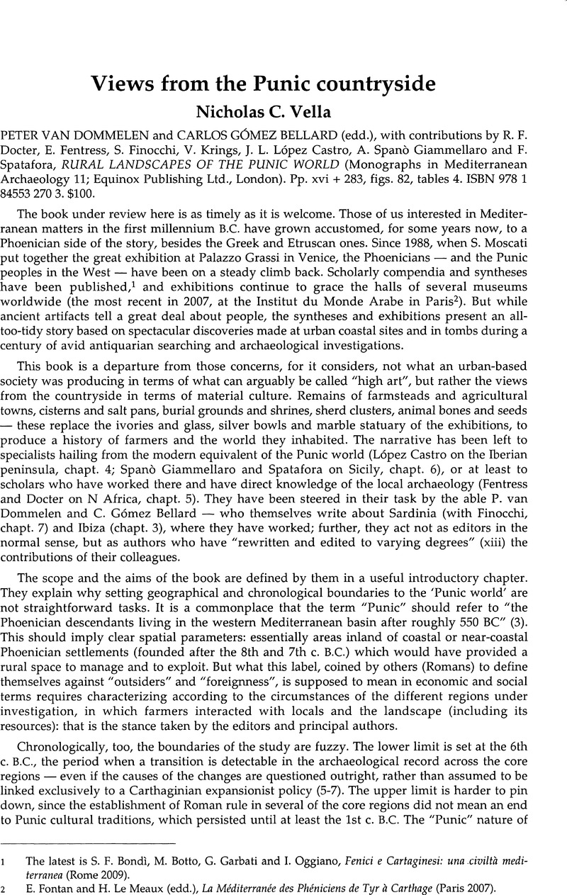 Views From The Punic Countryside Peter Van Dommelen And Carlos Gomez Bellard Edd With Contributions By R F Docter E Fentress S Finocchi V Krings J L Lopez Castro A Spano