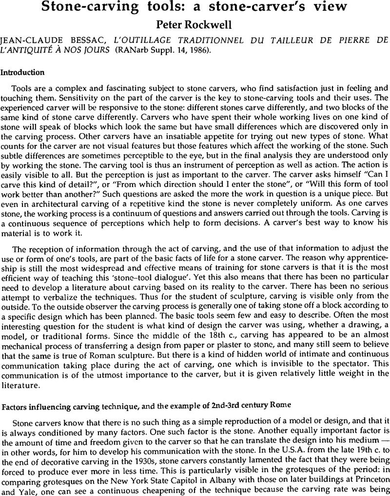 Stone Carving Tools A Stone Carver S View Jean Claude Bessac L Outillage Traditionnel Du Tailleur De Pierre De L Antiquite A Nos Jours Ranarb Suppl 14 1986 Journal Of Roman Archaeology Cambridge Core