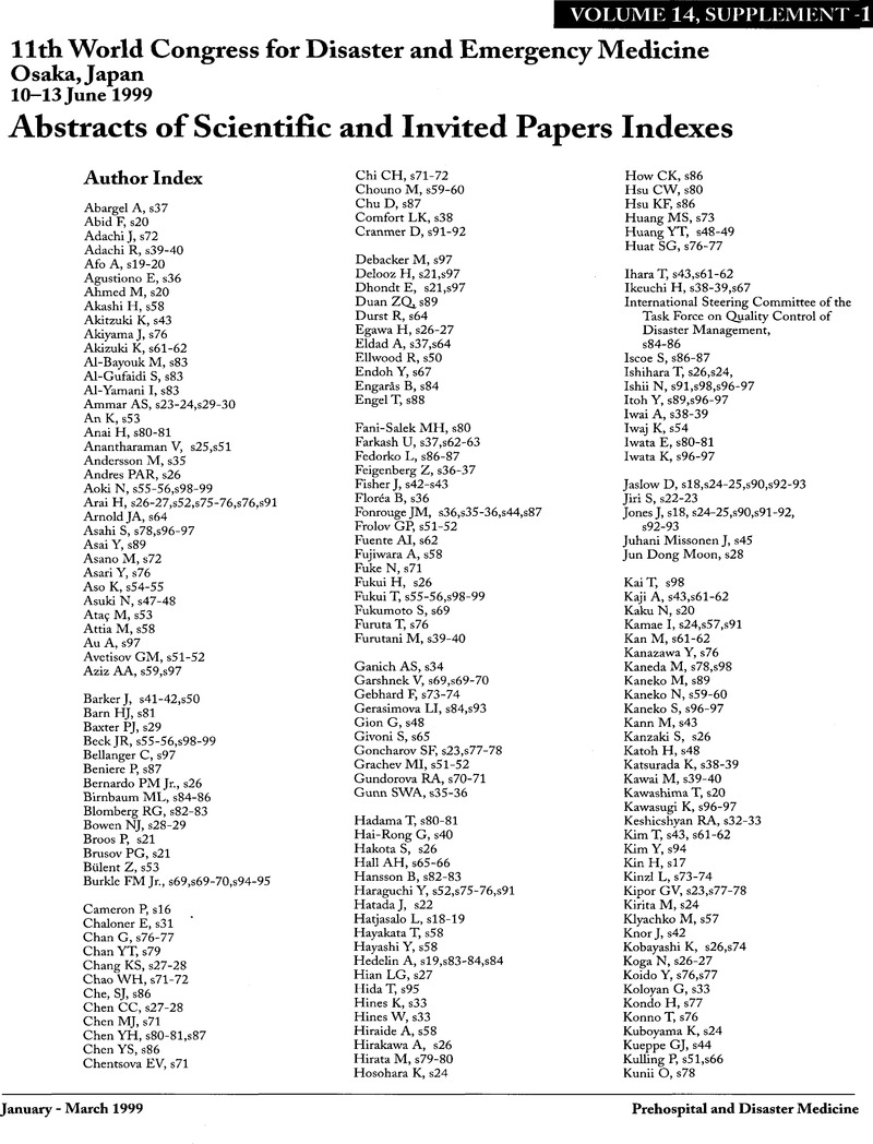 Abstracts Of Scientific And Invited Papers Indexes Prehospital And Disaster Medicine Cambridge Core