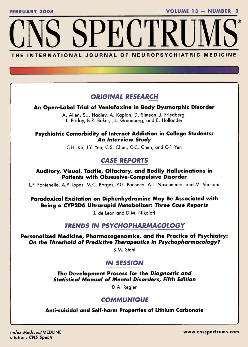 Cns Volume 13 Issue 2 Cover And Front Matter Cns Spectrums Cambridge Core