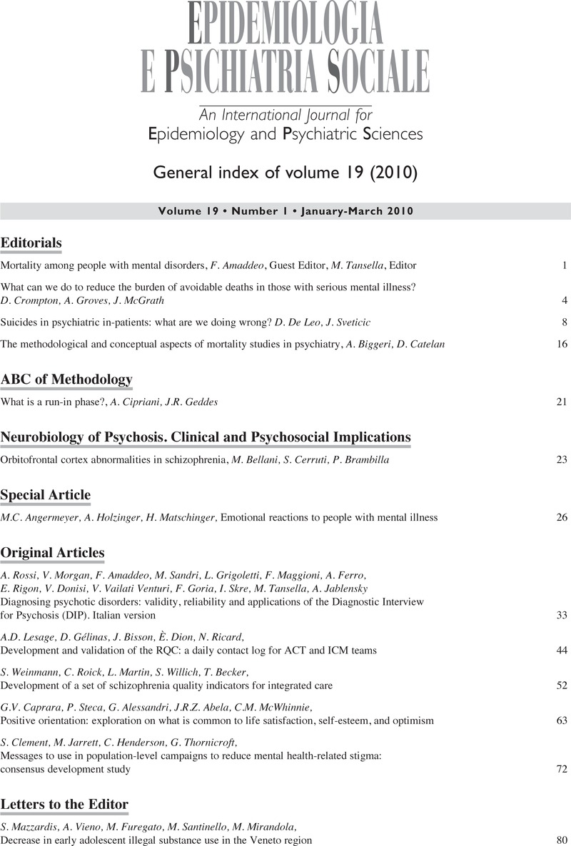 Eps Volume 19 Issue 4 Back Matter Epidemiology And Psychiatric Sciences Cambridge Core