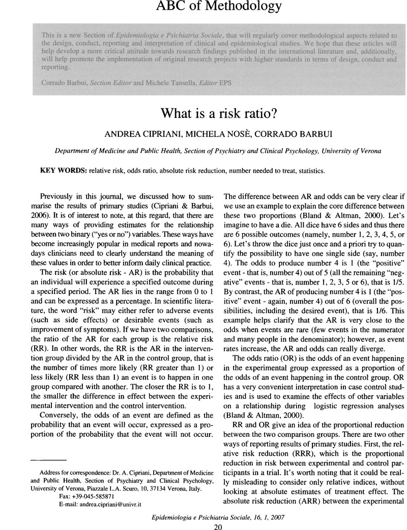 What Is A Risk Ratio Epidemiology And Psychiatric Sciences Cambridge Core