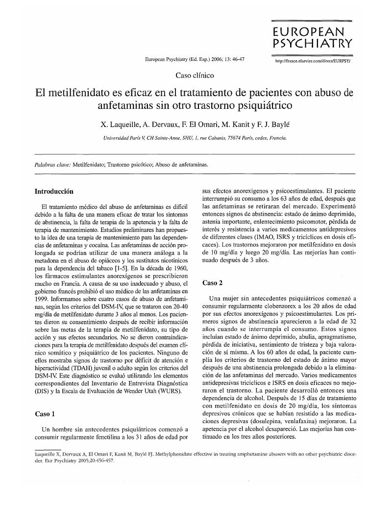 El Metilfenidato Es Eficaz En El Tratamiento De Pacientes Con Abuso De Anfetaminas Sin Otro Trastorno Psiquiatrico European Psychiatry Ed Espanola Cambridge Core