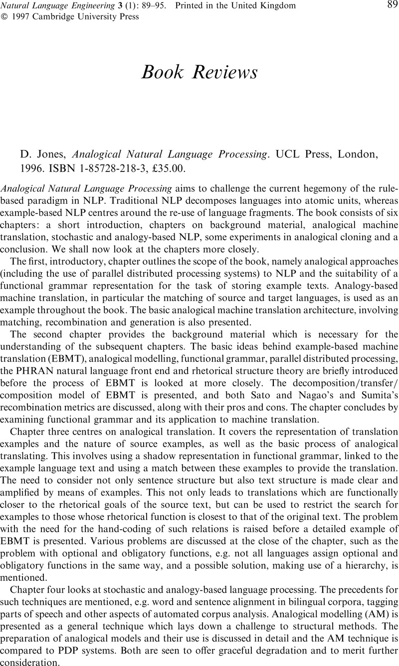 D Jones Analogical Natural Language Processing Ucl Press - 