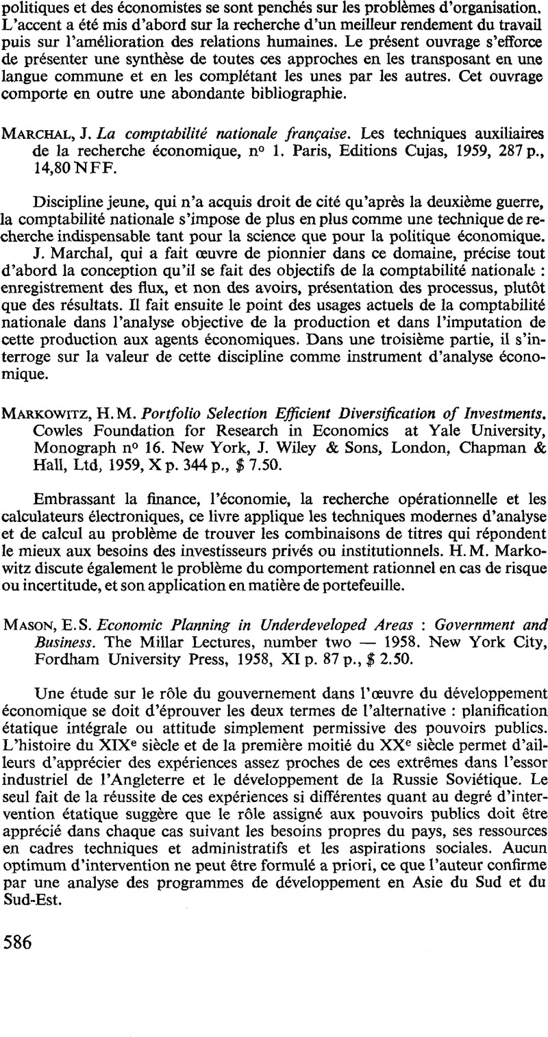 H M Markowitz Portfolio Selection Efficient Diversification Of Investments Cowles Foundation For Research In Economics At Yale University Monograph N 16 New York J Wiley Sons London Chapman Hall Ltd