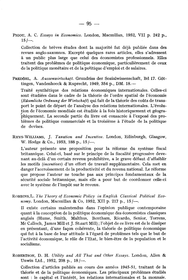 A C Pigou Essays In Economics London Macmillan 1952 Vii P 242 P 15 A Recherches Economiques De Louvain Louvain Economic Review Cambridge Core