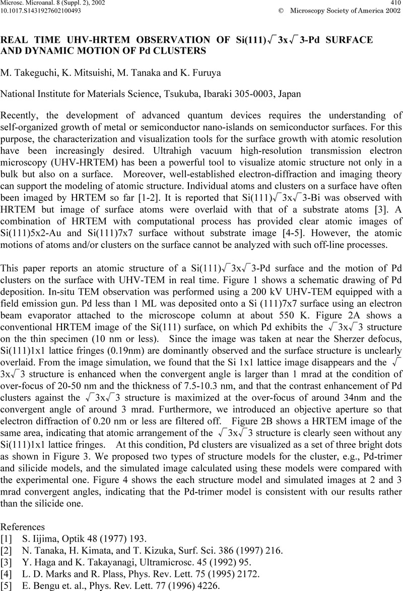 Real Time Uhv Hrtem Observation Of Si 111 3x 3 Pd Surface And Dynamic Motion Of Pd Clusters Microscopy And Microanalysis Cambridge Core
