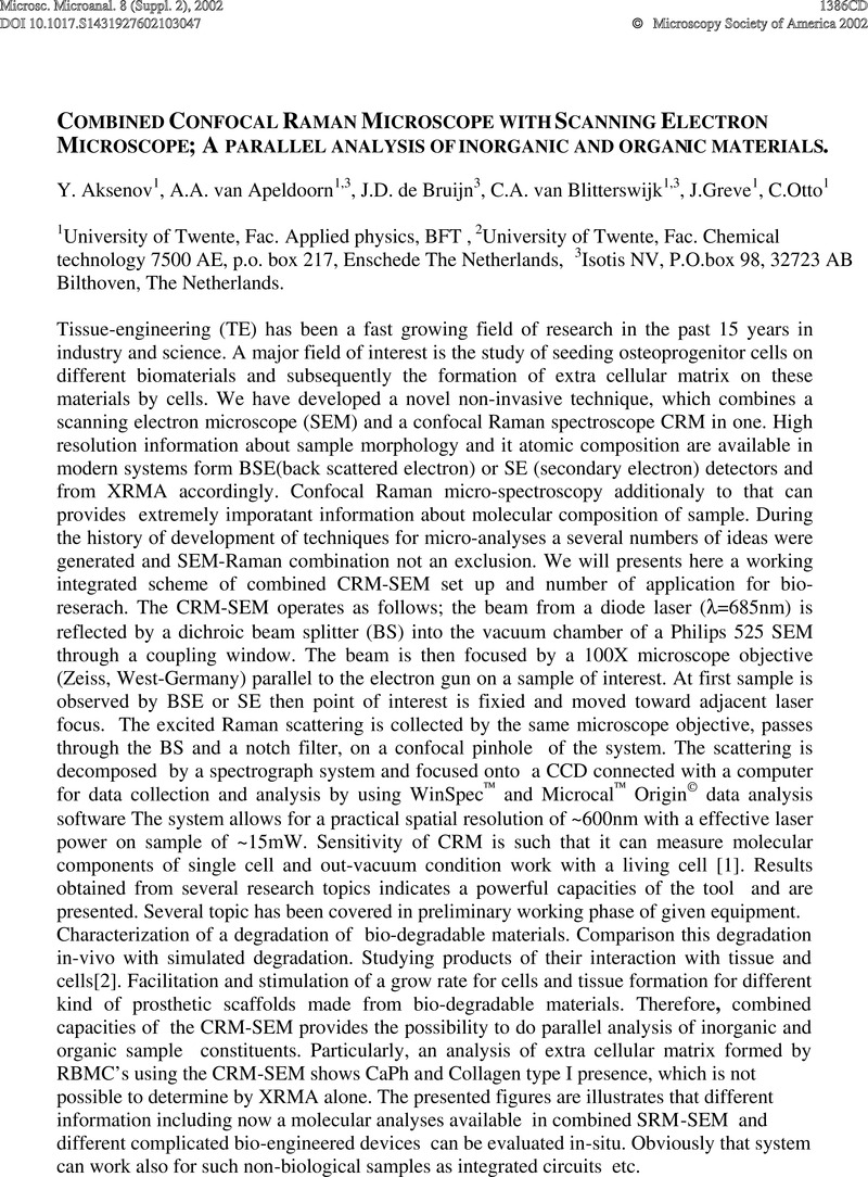 Combined Confocal Raman Microscope With Scanning Electron Microscope A Parallel Analysis Of Inorganic And Organic Materials Microscopy And Microanalysis Cambridge Core