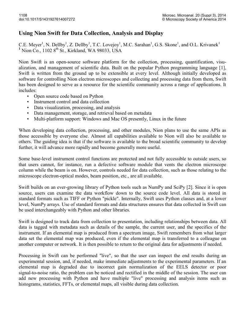 Using Nion Swift For Data Collection Analysis And Display Microscopy And Microanalysis Cambridge Core