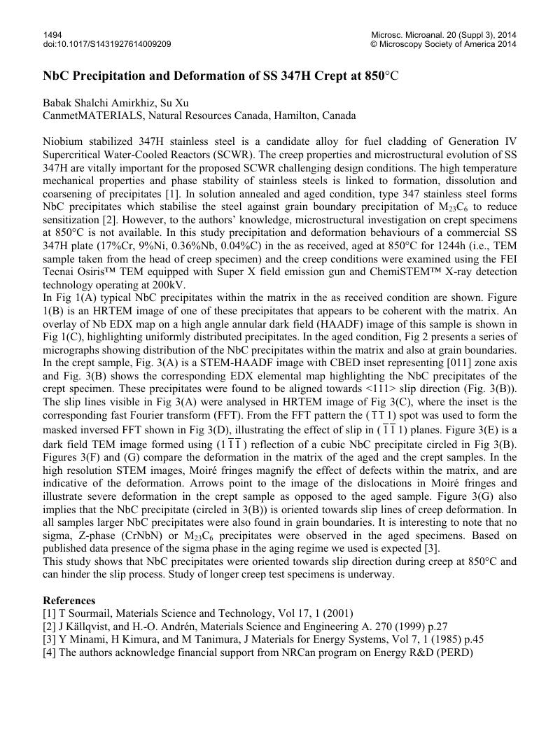 Nbc Precipitation And Deformation Of Ss 347h Crept At 850 C Microscopy And Microanalysis Cambridge Core