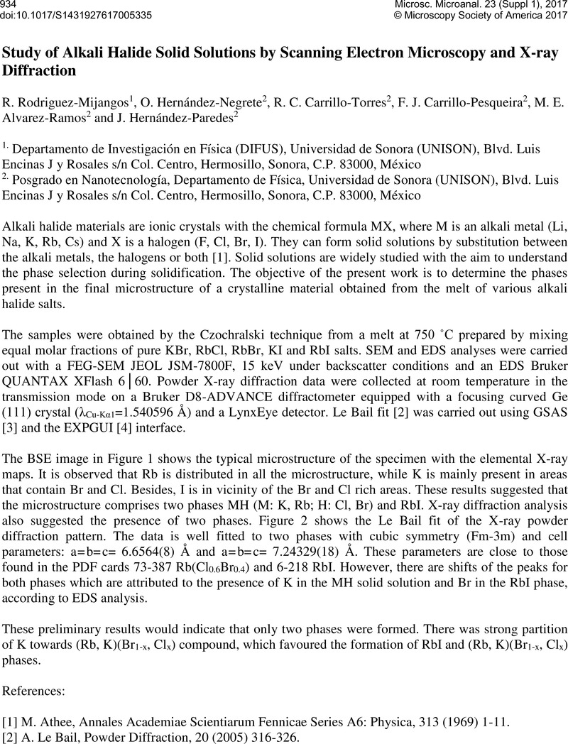 Study Of Alkali Halide Solid Solutions By Scanning Electron Microscopy And X Ray Diffraction Microscopy And Microanalysis Cambridge Core