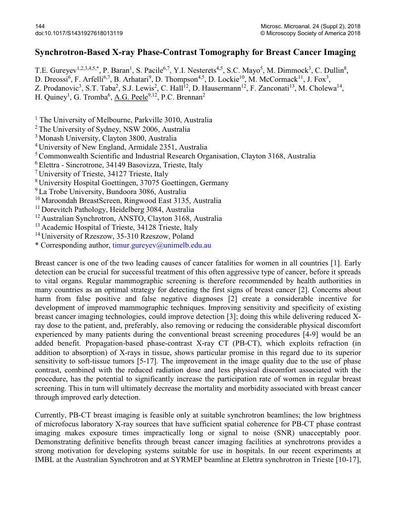 Synchrotron Based X Ray Phase Contrast Tomography For Breast Cancer Imaging Microscopy And Microanalysis Cambridge Core