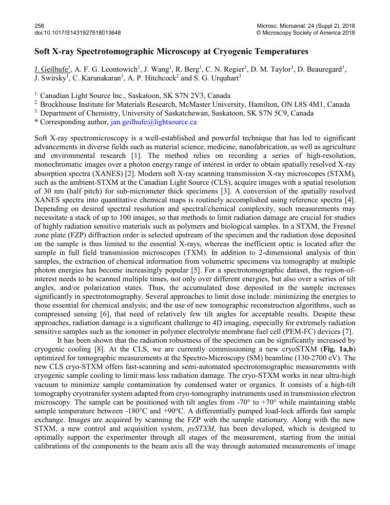 Soft X Ray Spectrotomographic Microscopy At Cryogenic Temperatures Microscopy And Microanalysis Cambridge Core