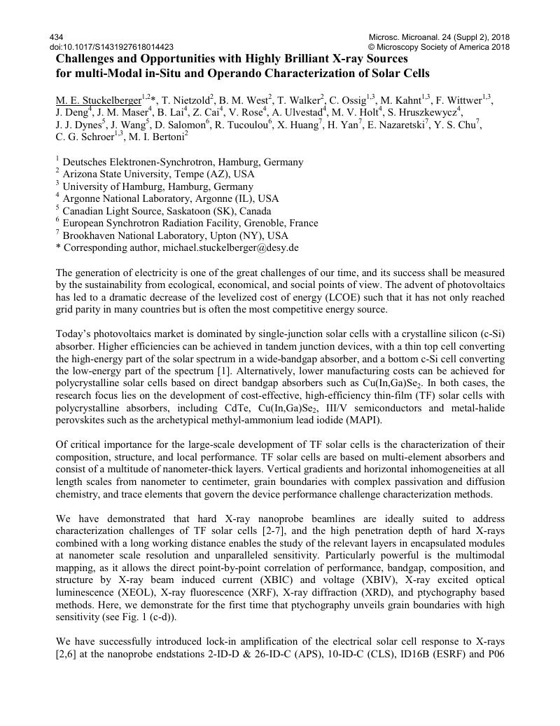 Challenges And Opportunities With Highly Brilliant X Ray Sources For Multi Modal In Situ And Operando Characterization Of Solar Cells Microscopy And Microanalysis Cambridge Core