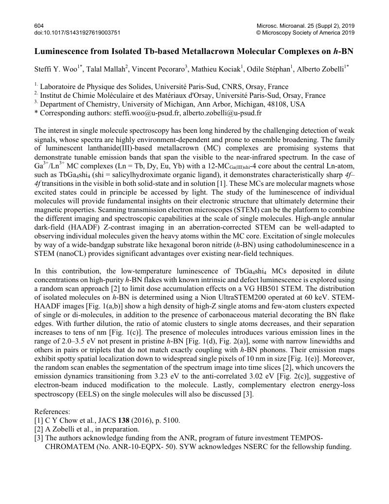 Luminescence From Isolated Tb Based Metallacrown Molecular Complexes On H Bn Microscopy And Microanalysis Cambridge Core