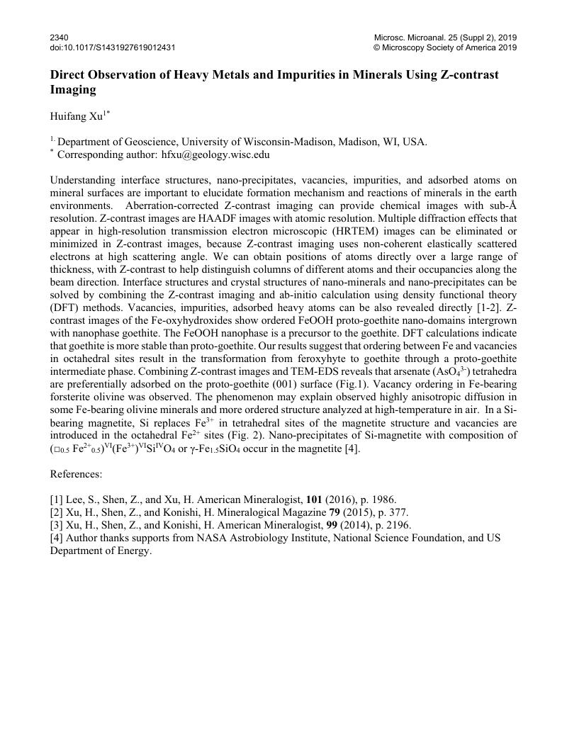 Direct Observation Of Heavy Metals And Impurities In Minerals Using Z Contrast Imaging Microscopy And Microanalysis Cambridge Core