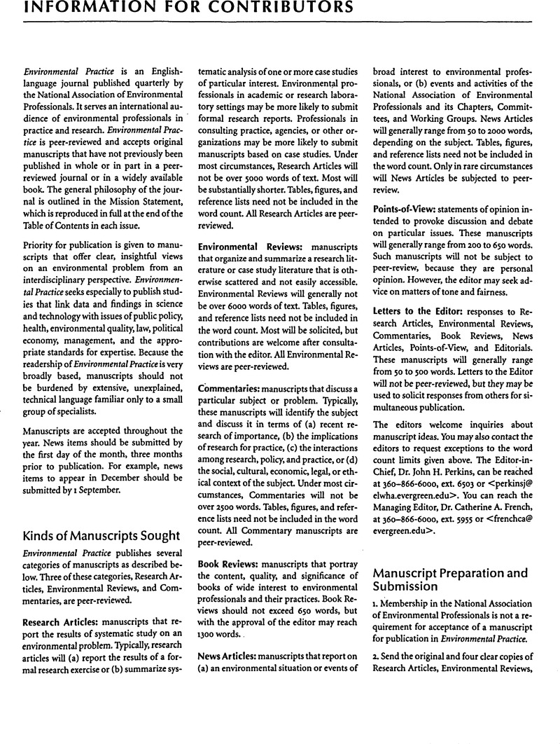 Enp Volume 1 Issue 3 Cover And Back Matter Environmental Practice Cambridge Core