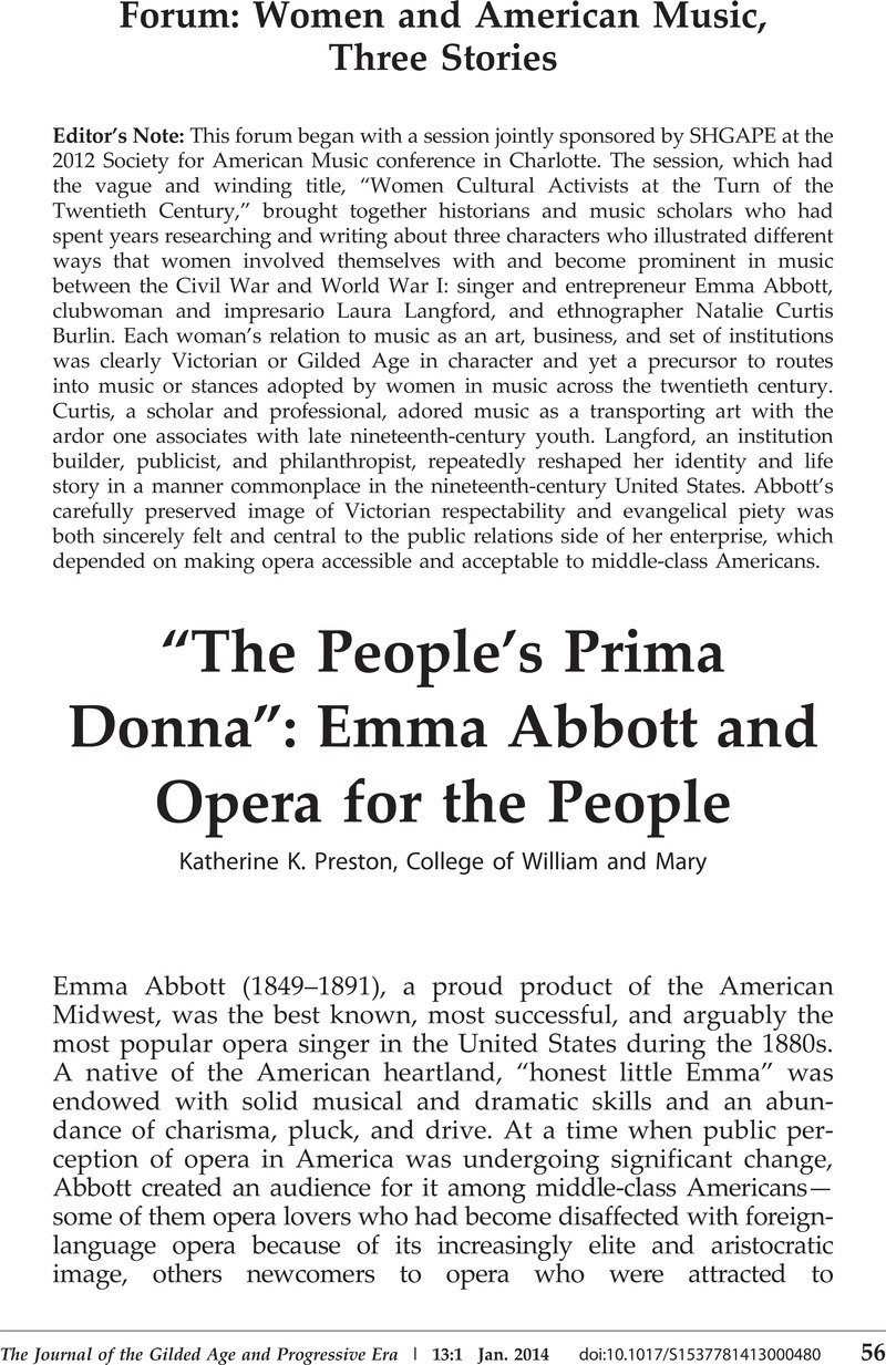 The People S Prima Donna Emma Abbott And Opera For The People